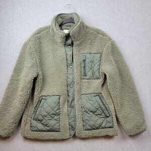 Bagatelle Teddy Jacket Womens Medium‎ Green Quilted Pockets Snap Front